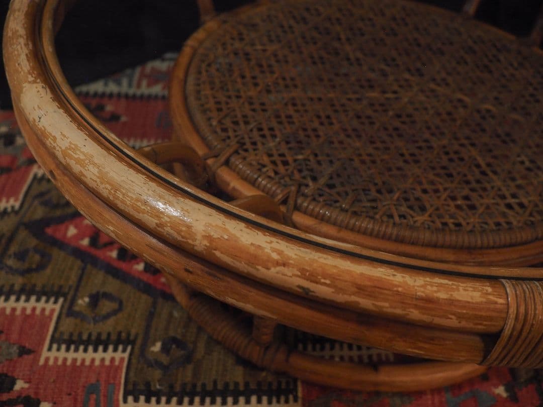 【値引中】ラタンガラストップラウンドテーブル