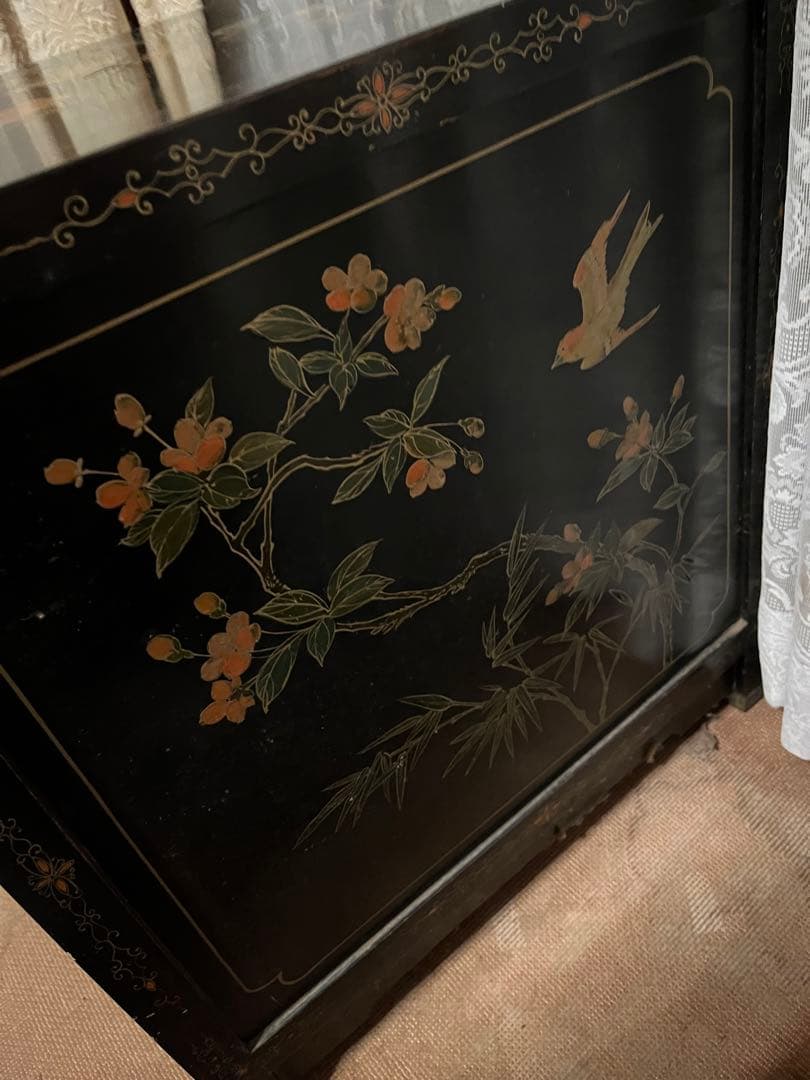 ヴィンテージ　玉細工　金彩　漆細工　ベッドサイドチェスト　骨董家具　上海製