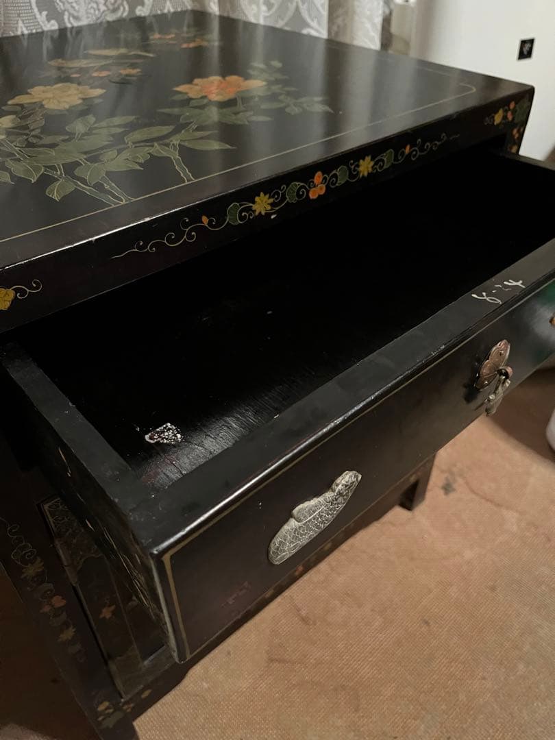 ヴィンテージ　玉細工　金彩　漆細工　ベッドサイドチェスト　骨董家具　上海製