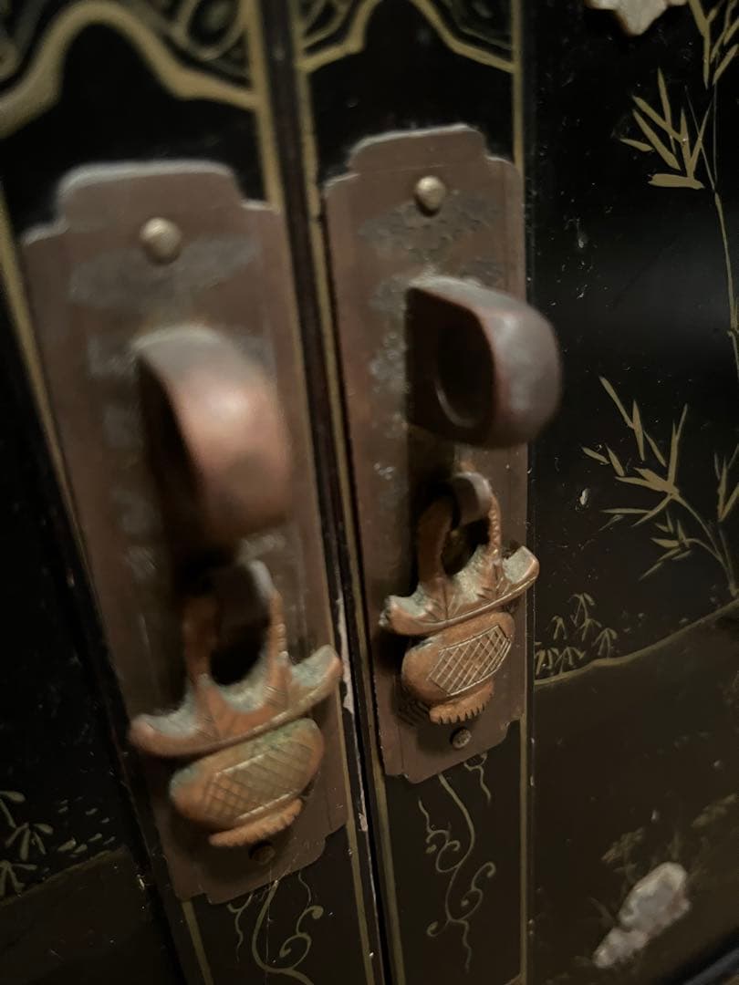 ヴィンテージ　玉細工　金彩　漆細工　ベッドサイドチェスト　骨董家具　上海製