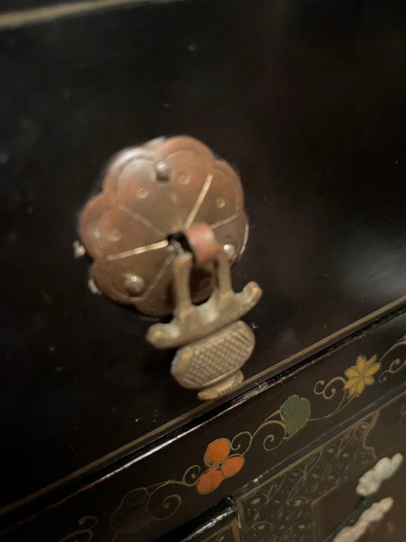 ヴィンテージ　玉細工　金彩　漆細工　ベッドサイドチェスト　骨董家具　上海製