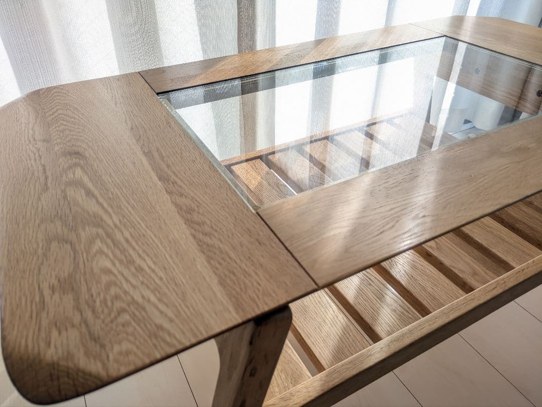 【美品】keyuca ケユカ マライカガラステーブル ローテーブル ナチュラル