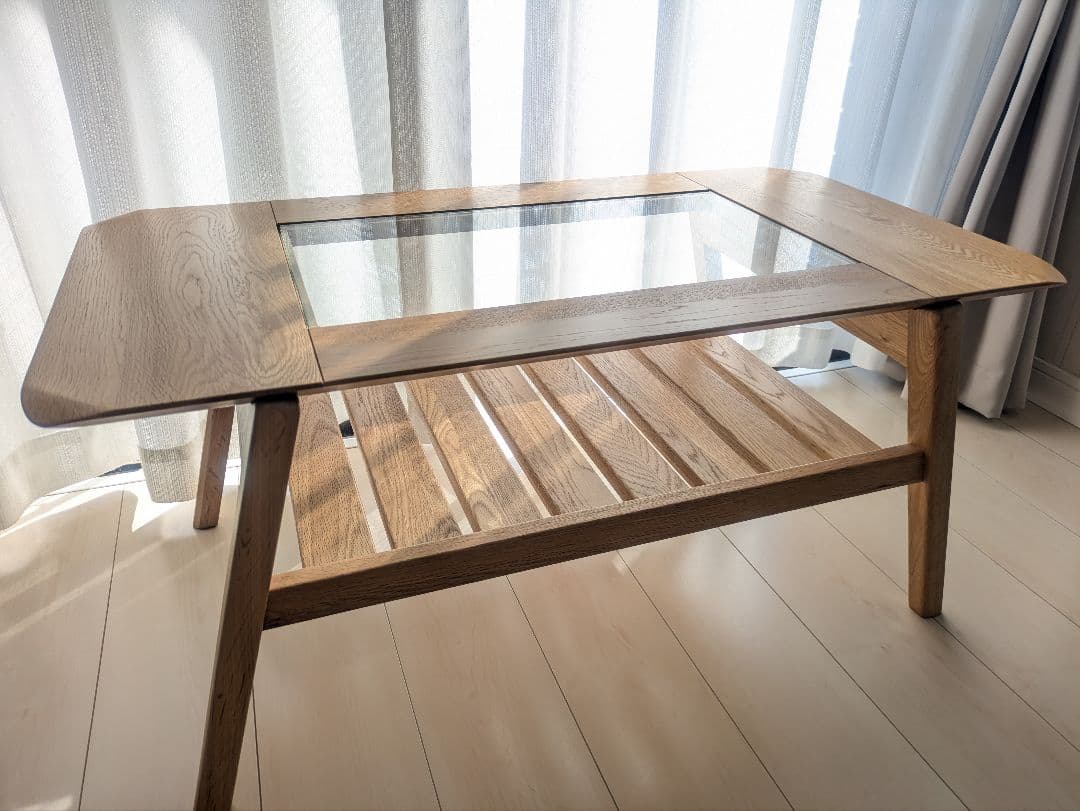 【美品】keyuca ケユカ マライカガラステーブル ローテーブル ナチュラル