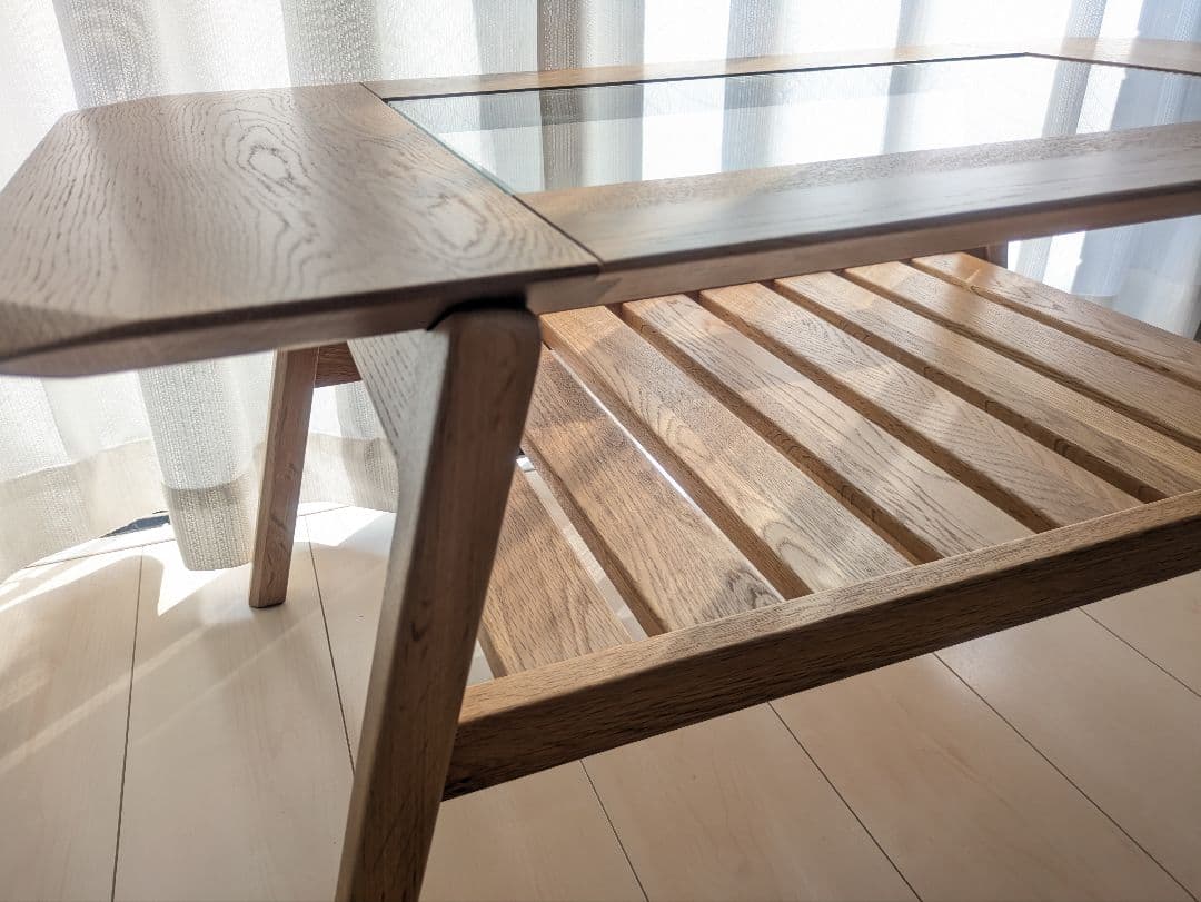 【美品】keyuca ケユカ マライカガラステーブル ローテーブル ナチュラル