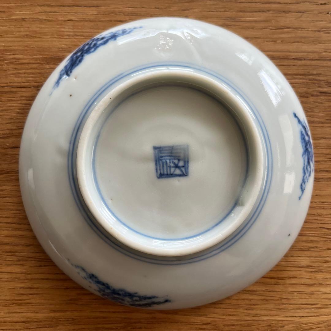 染付 手書き 小皿 古伊万里 月見兎図 うさぎ 兎 月 骨董 アンティーク