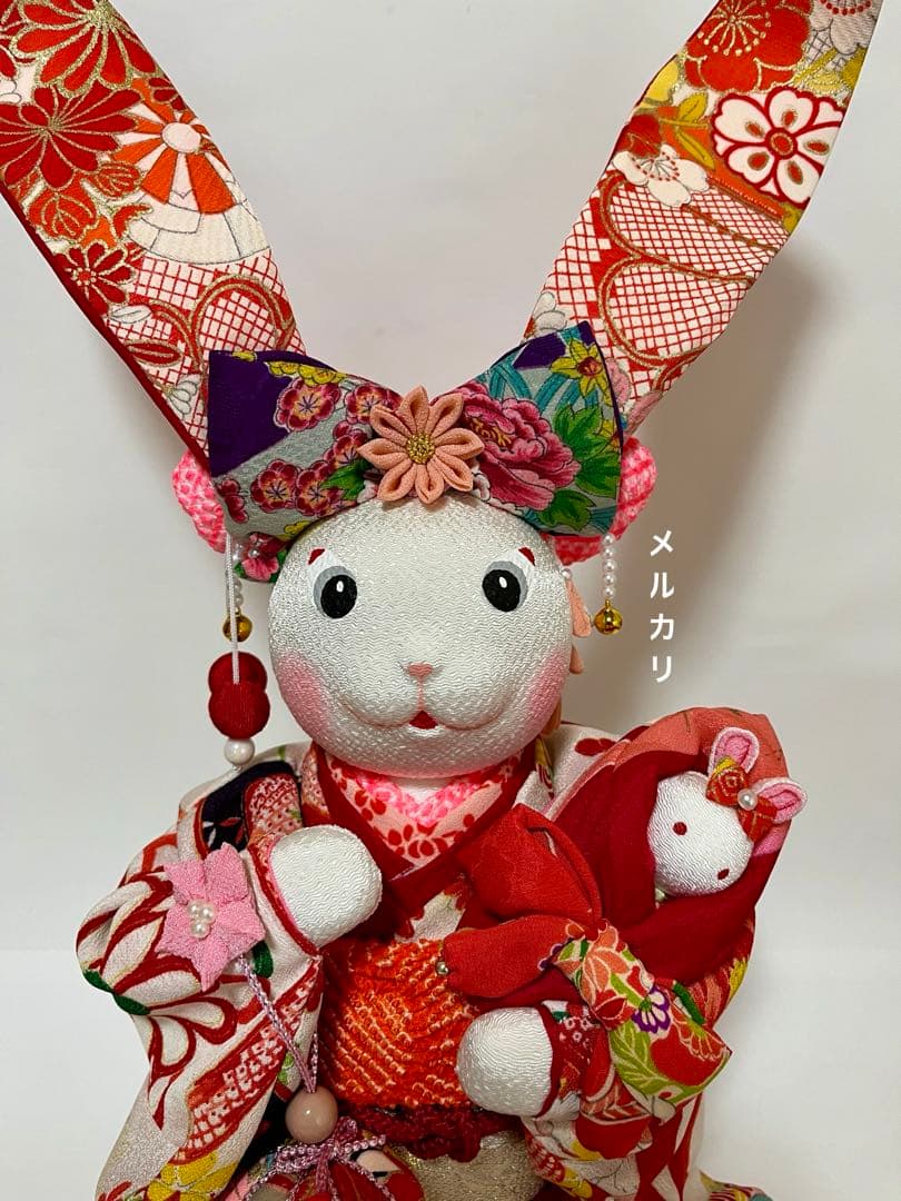 うさぎの創作人形】 ちりめん細工 縮緬細工 和雑貨 うさぎの置物