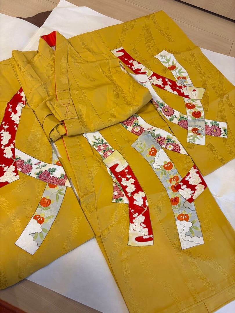 七五三 正絹 子ども着物 3才 5才 山吹色 熨斗 sM2511114