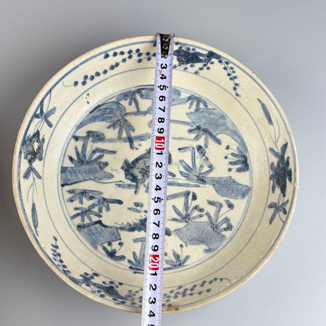 ショップ 中国 飾皿 皿 丸皿 草花 染付 アンティーク