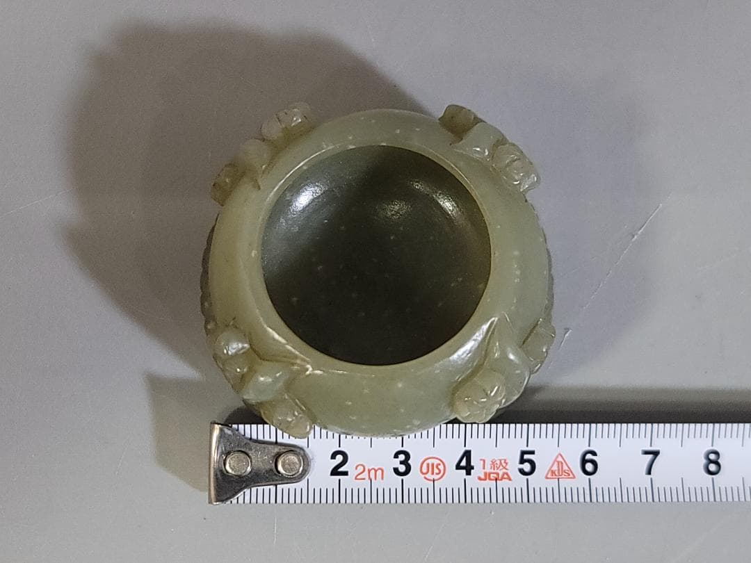 和田玉水孟幅約6.5㎝古玉彫刻 花彫紋 細工 書道具 唐物 中国美術 古玩