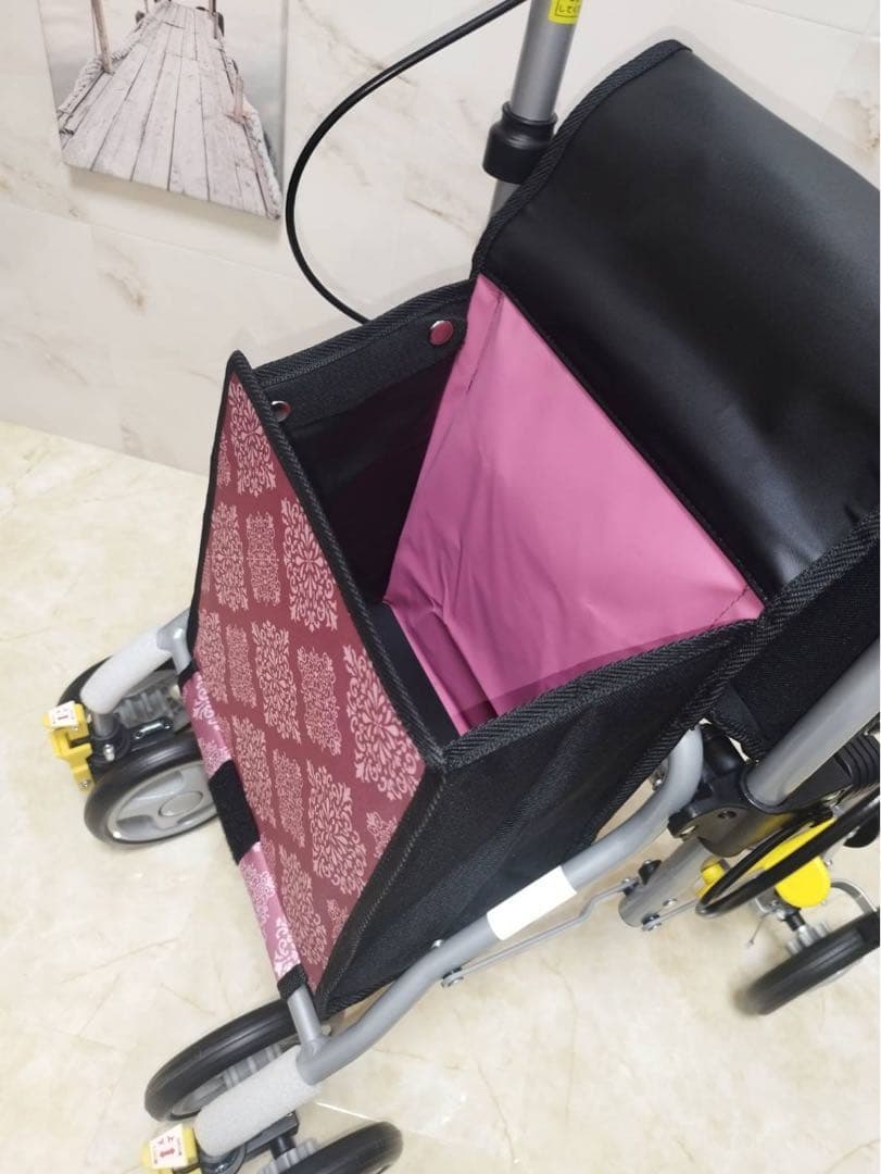シンフォニーSPスリム　ピンク柄　シルバーカー　歩行車