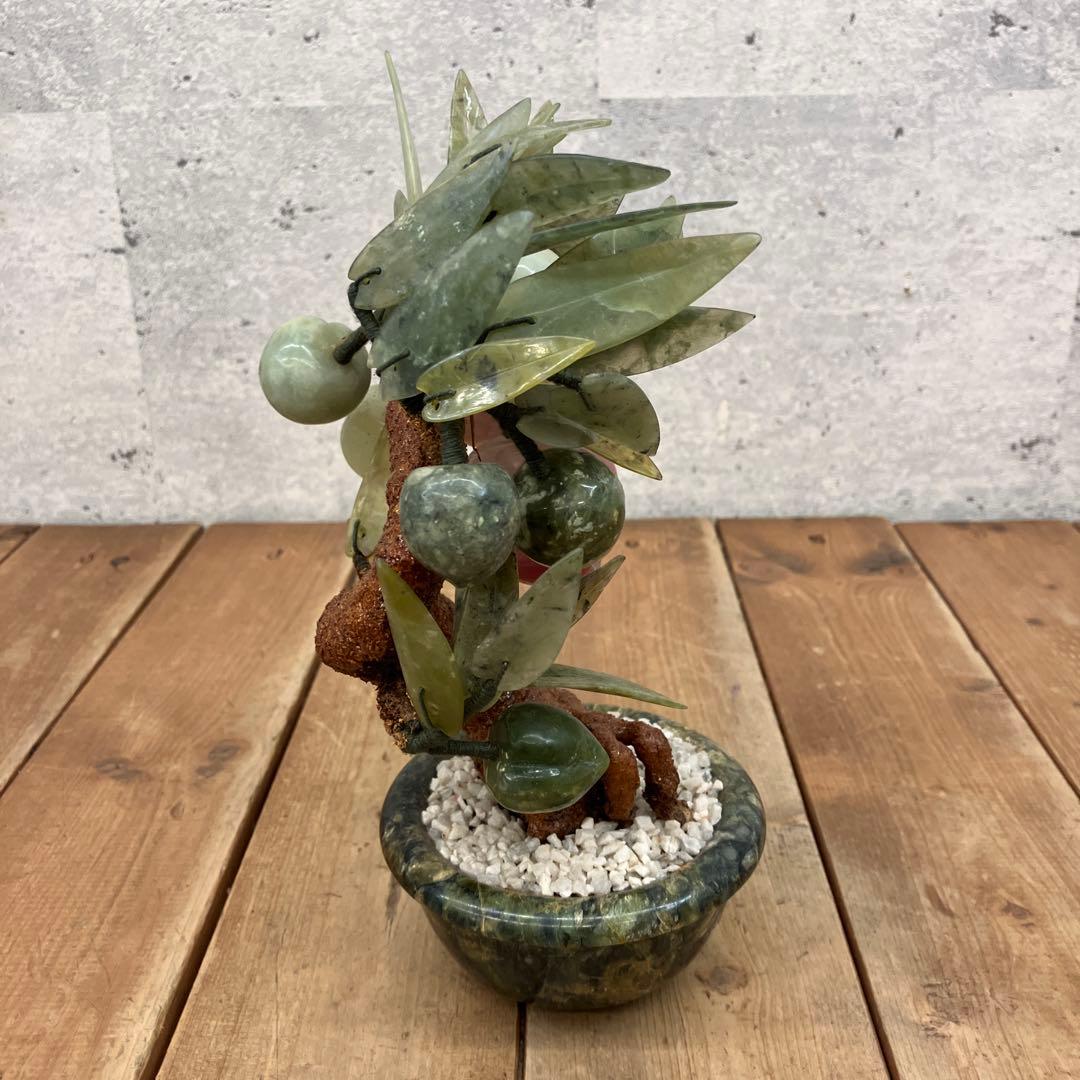 中国美術 レトロ 翡翠玉石 玉石盆景 細工彫刻 桃の木 盆栽 置物 インテリア