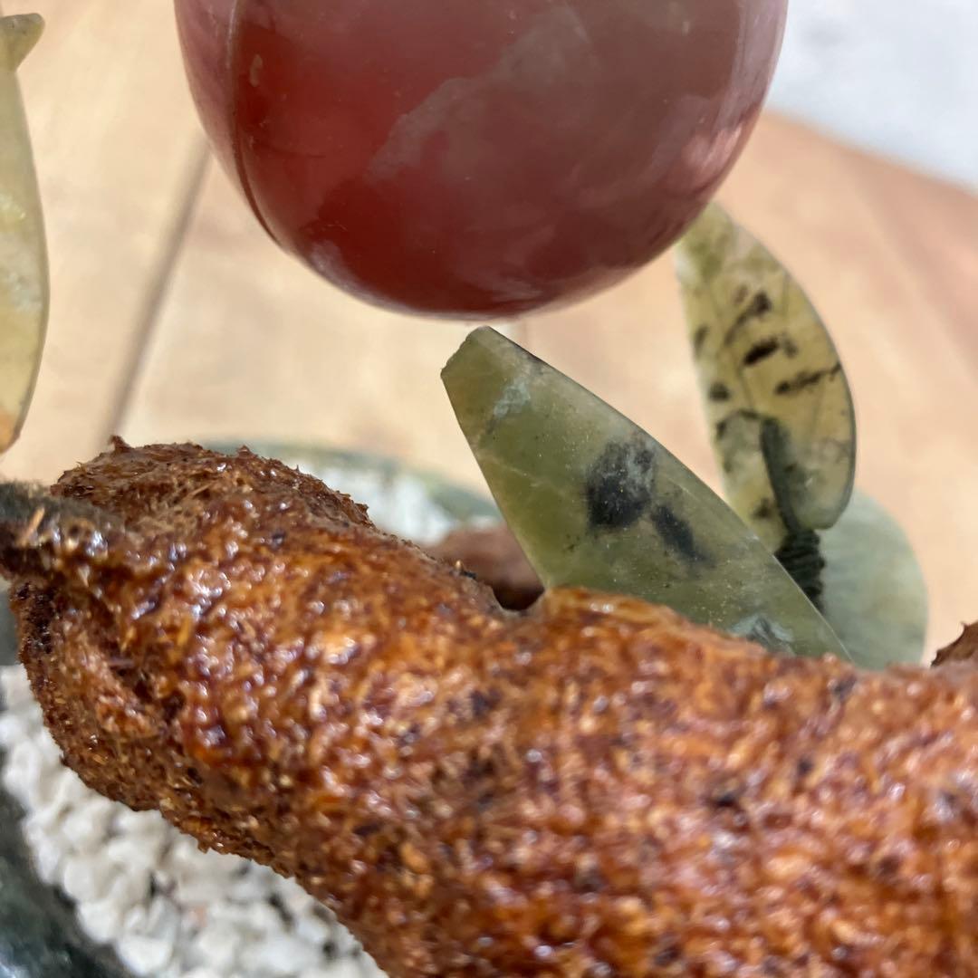 中国美術 レトロ 翡翠玉石 玉石盆景 細工彫刻 桃の木 盆栽 置物 インテリア