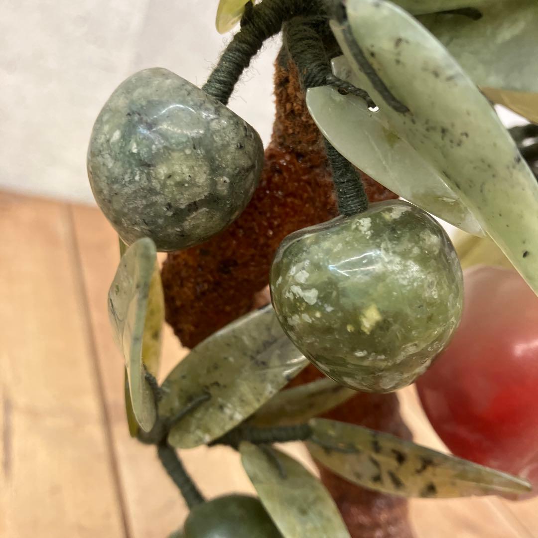 中国美術 レトロ 翡翠玉石 玉石盆景 細工彫刻 桃の木 盆栽 置物 インテリア