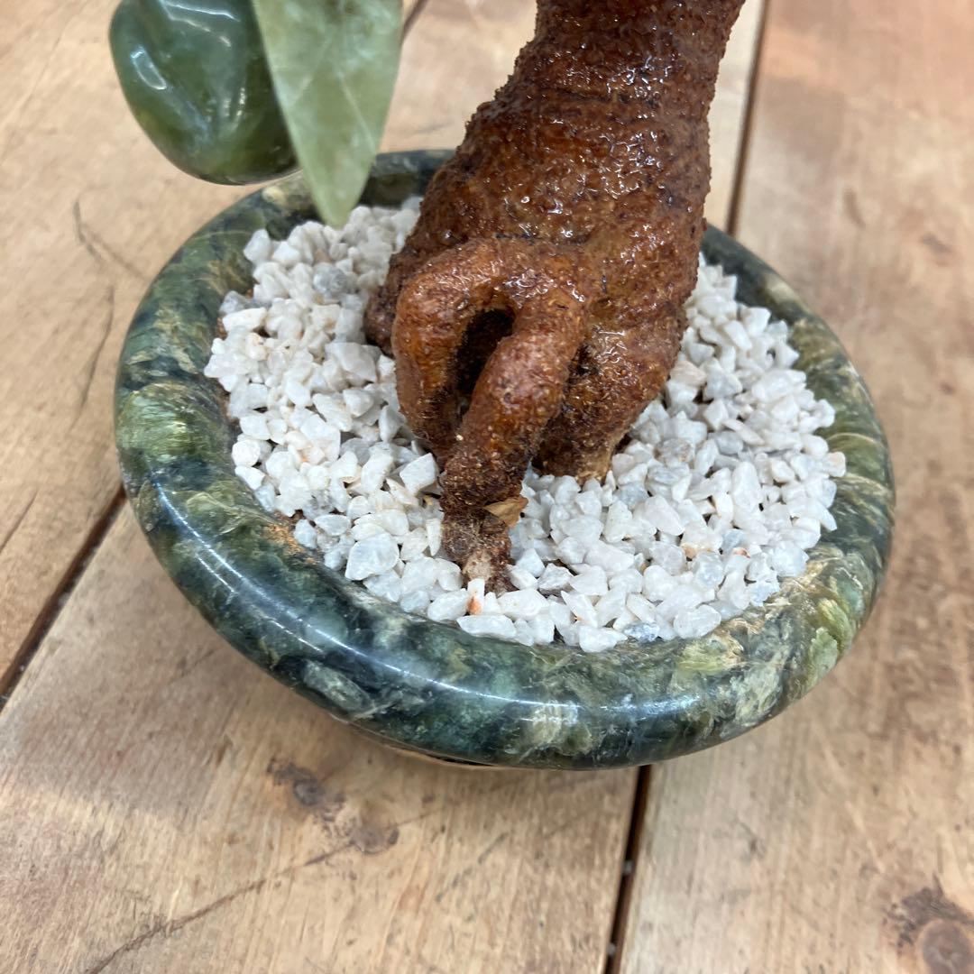 中国美術 レトロ 翡翠玉石 玉石盆景 細工彫刻 桃の木 盆栽 置物 インテリア