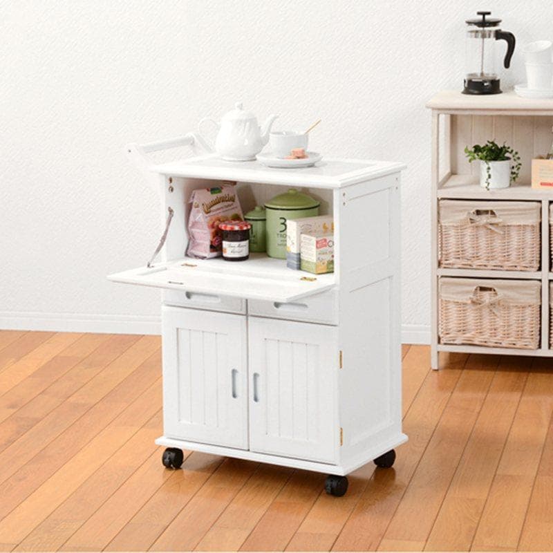 扉付きで目隠し収納キッチンワゴン 完成品 ホワイト [8085]