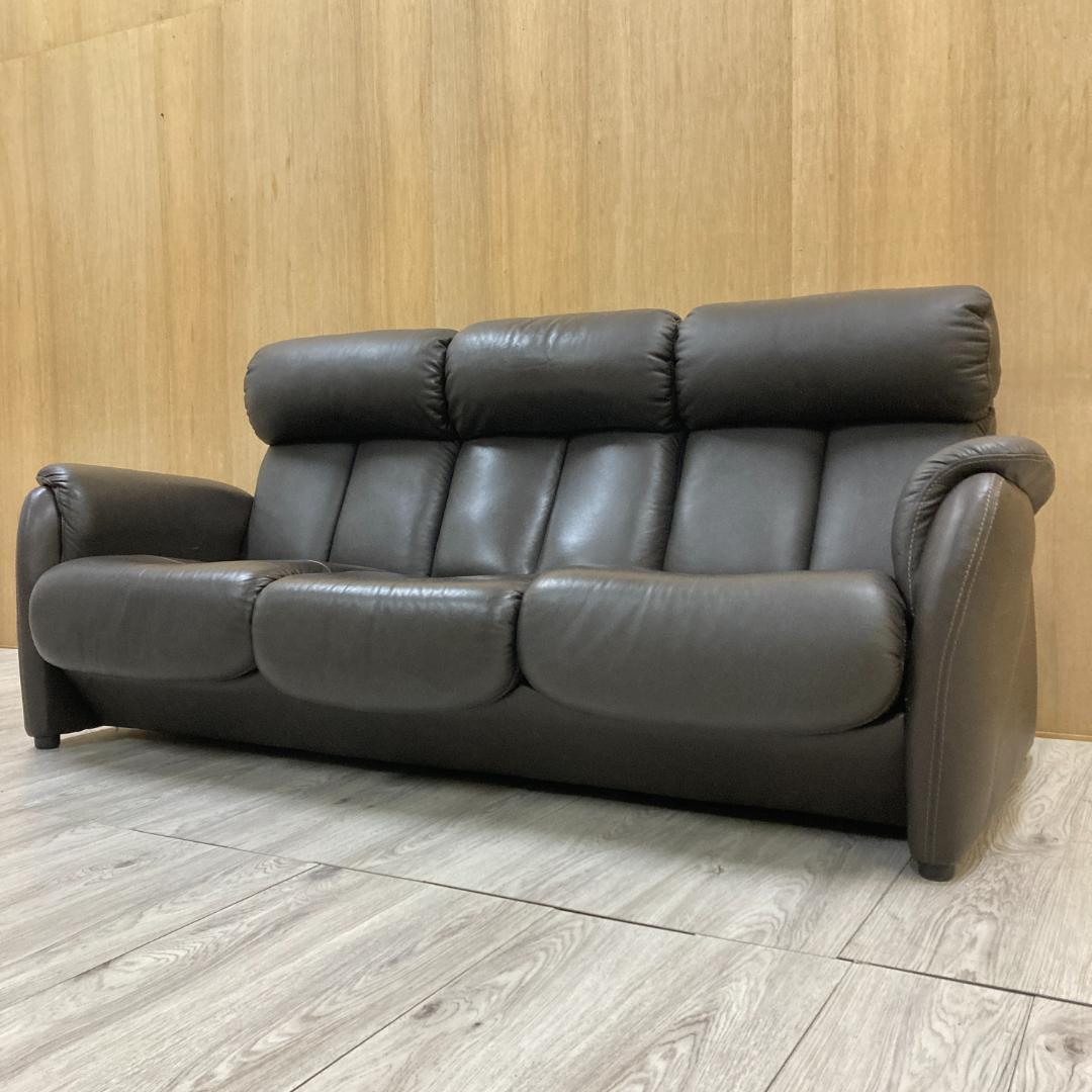 リクライニングソファ　三人掛け　ヘッドレスト可動式　本革