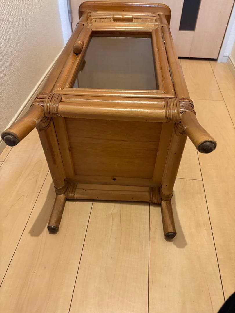 アンティーク　昭和レトロ　籐家具 電話台 花瓶台 引き出し付 ラタン