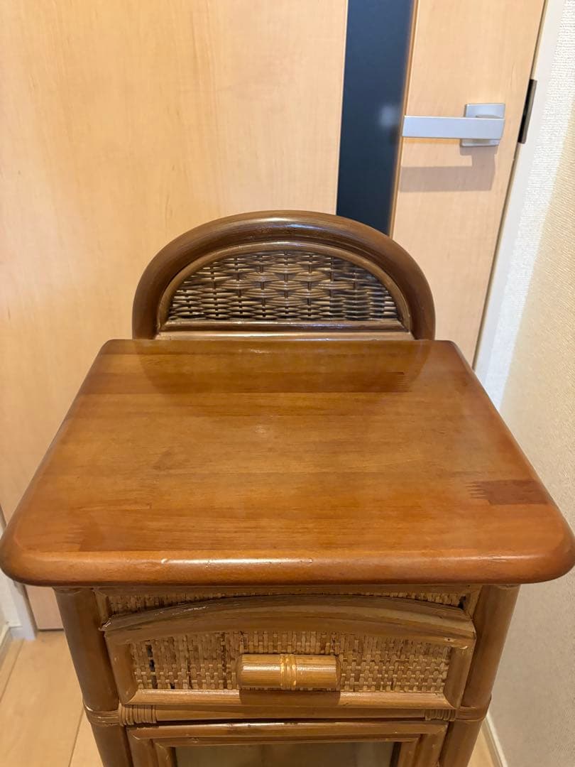 アンティーク　昭和レトロ　籐家具 電話台 花瓶台 引き出し付 ラタン