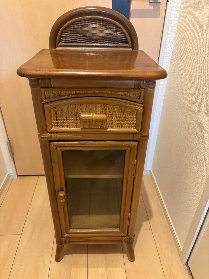 アンティーク　昭和レトロ　籐家具 電話台 花瓶台 引き出し付 ラタン