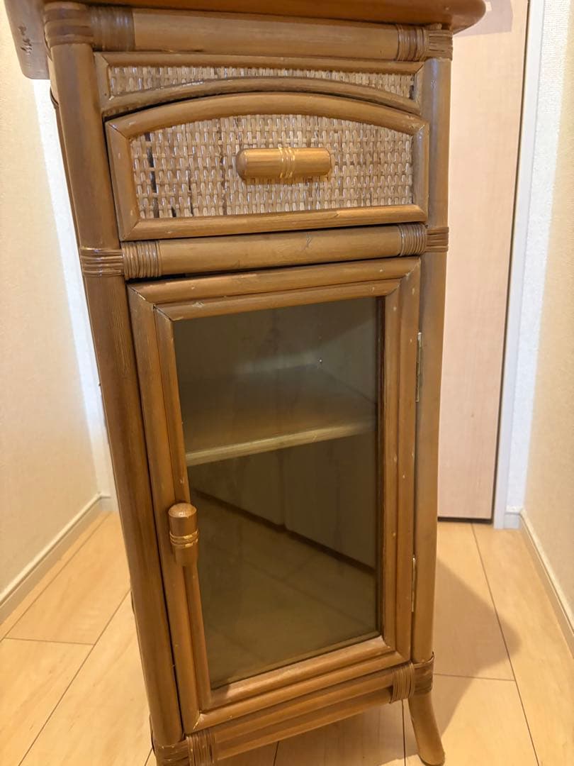 アンティーク　昭和レトロ　籐家具 電話台 花瓶台 引き出し付 ラタン