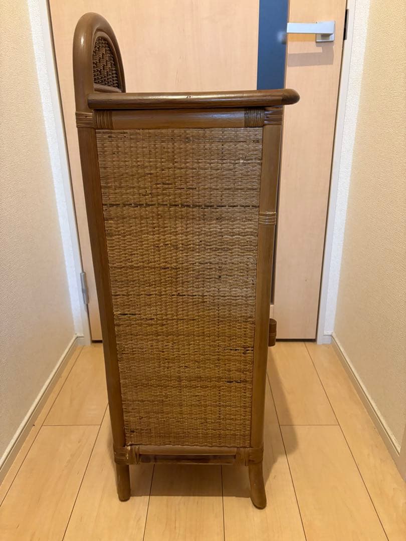 アンティーク　昭和レトロ　籐家具 電話台 花瓶台 引き出し付 ラタン