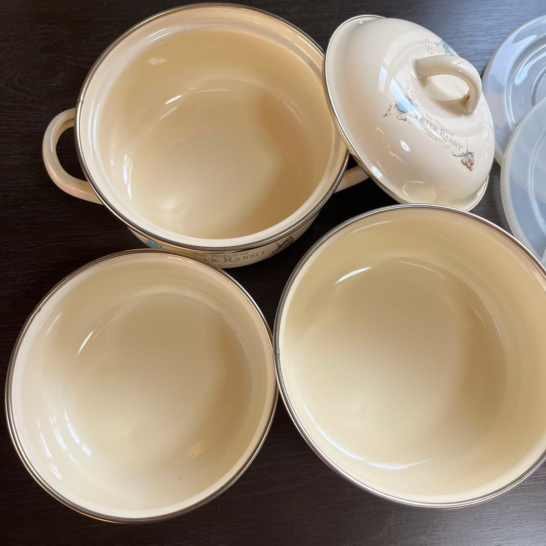 ピーターラビット ホーロー鍋 ストックパン&ボウル 保存容器 3点セット