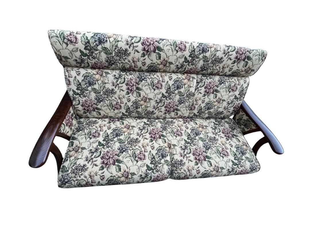 【美品】アンティーク調 2人掛けソファ ボタニカル柄 木製フレーム レトロ