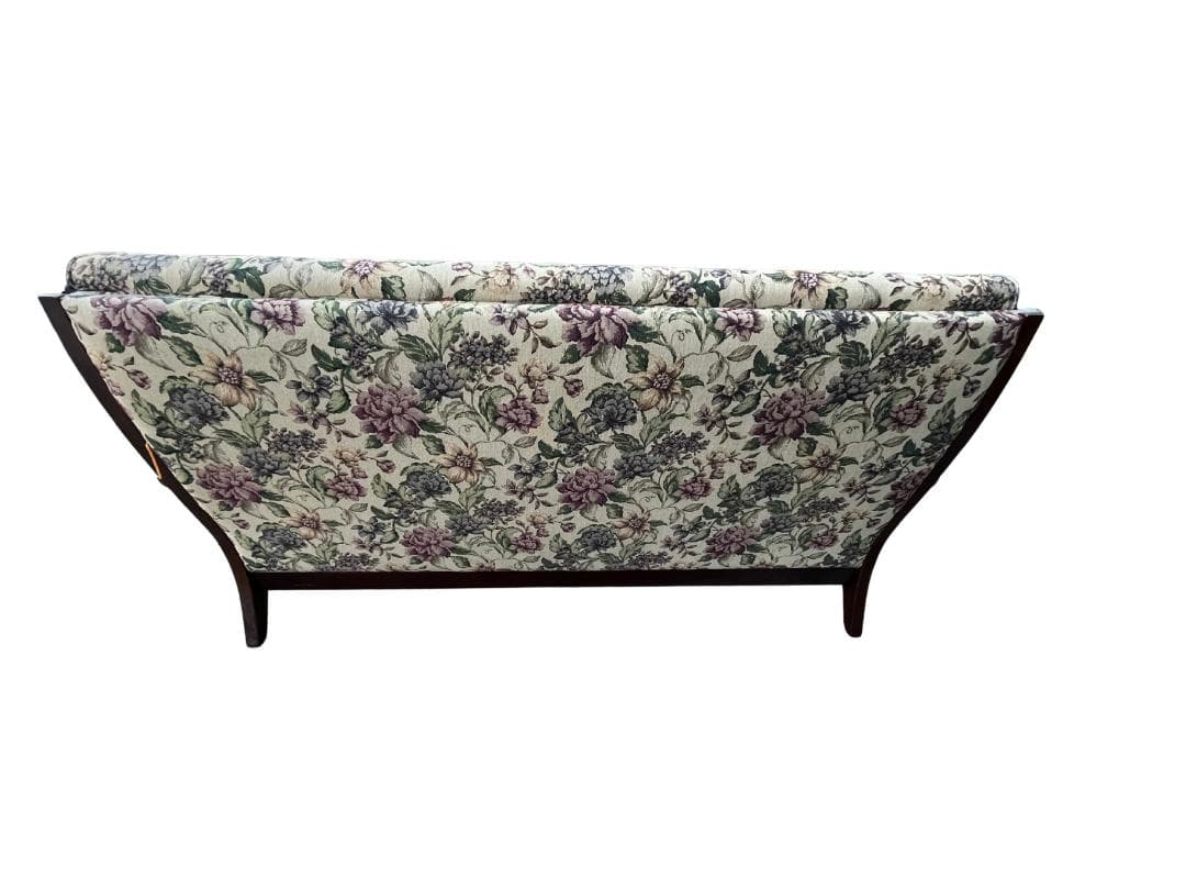 【美品】アンティーク調 2人掛けソファ ボタニカル柄 木製フレーム レトロ