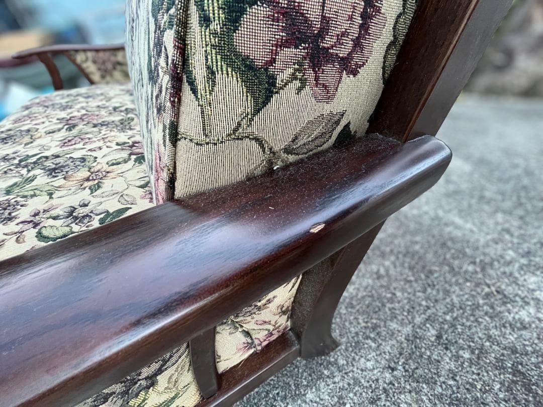 【美品】アンティーク調 2人掛けソファ ボタニカル柄 木製フレーム レトロ