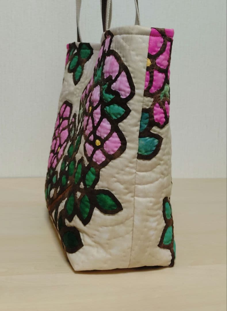 つるバラ・ハンドメイド・ハワイアンキルトバッグ・ステンドグラスキルト