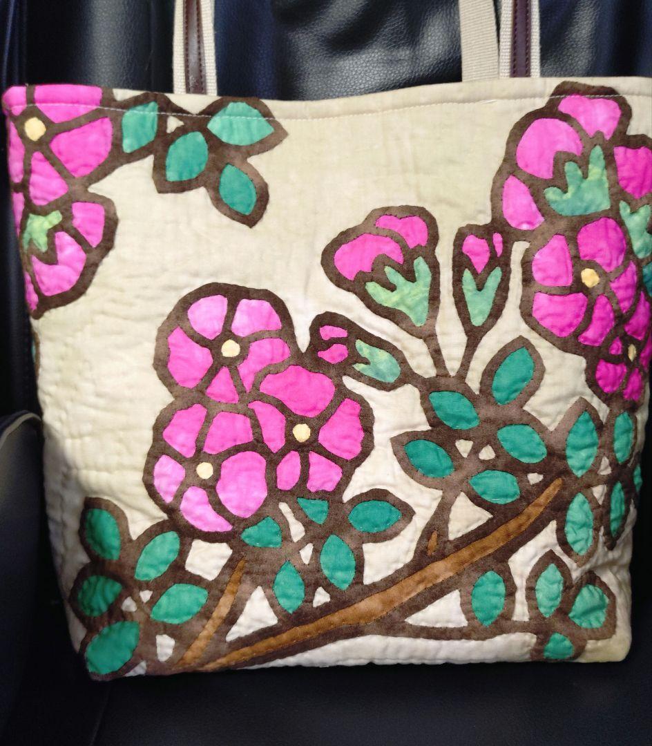 つるバラ・ハンドメイド・ハワイアンキルトバッグ・ステンドグラスキルト