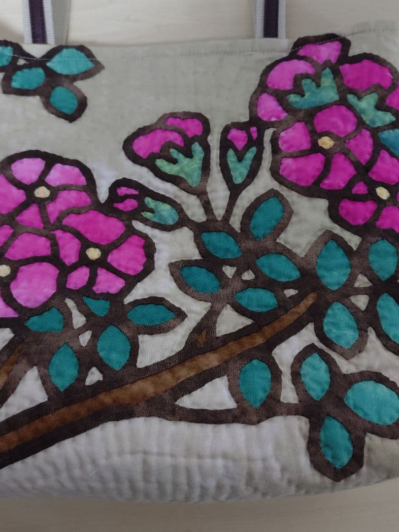 つるバラ・ハンドメイド・ハワイアンキルトバッグ・ステンドグラスキルト