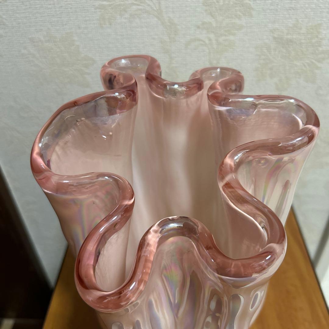 ピンクオーロラ花瓶 昭和レトロ ガラス花瓶 クラタクラフトグラス 最終