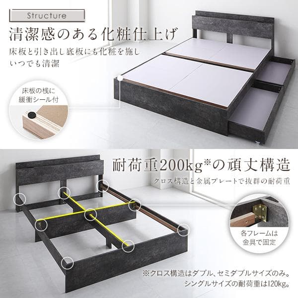 ベッド ダブル ベッドフレームのみ ストーングレー ds-2499738
