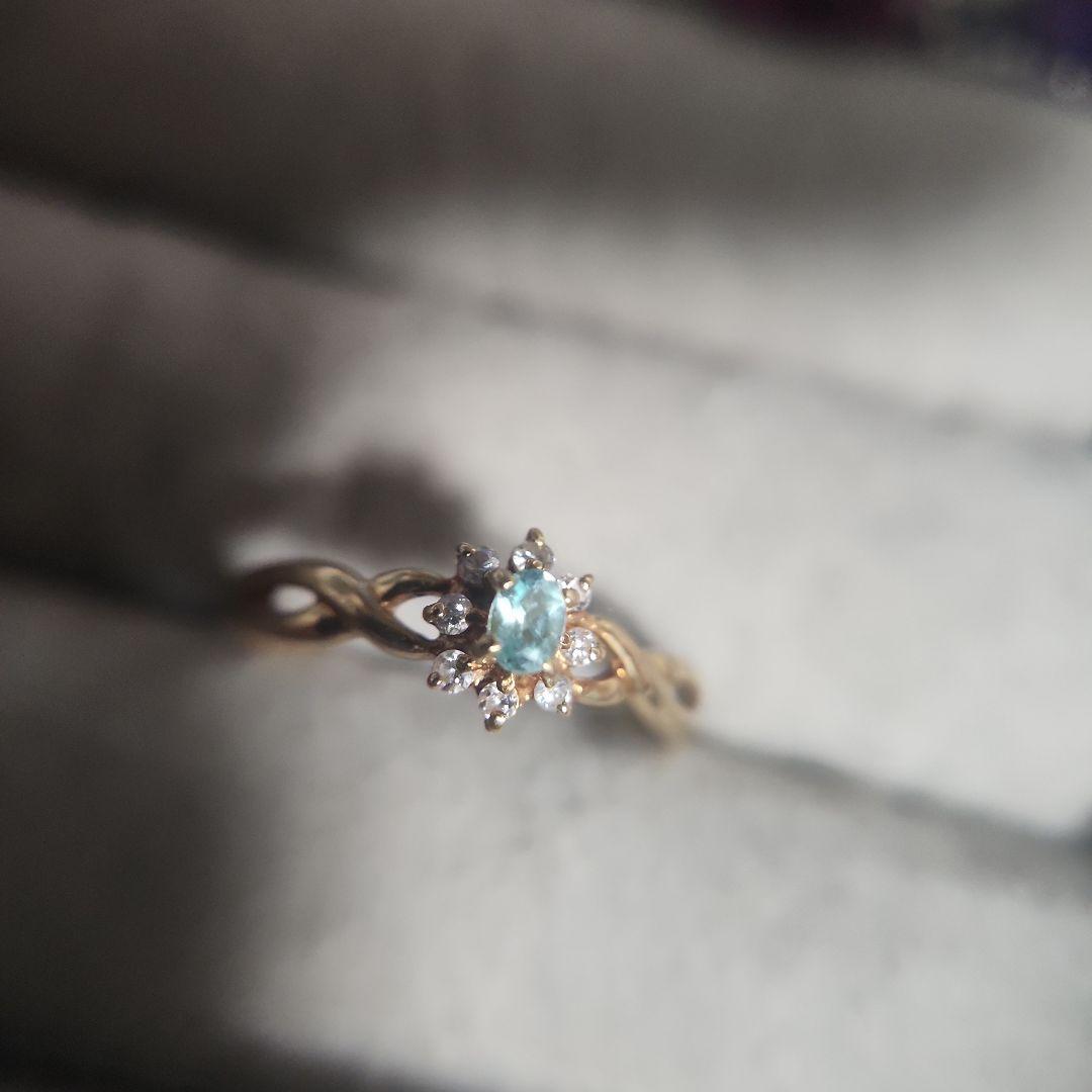 天然パライバトルマリン ダイヤモンド K18 リング