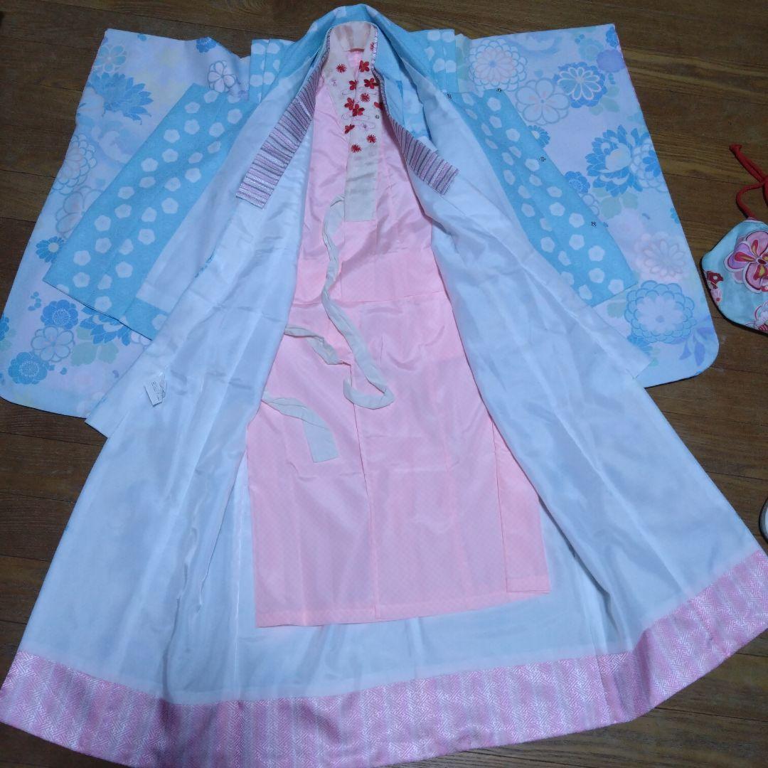 三歳★神楽★水色桜模様着物セット