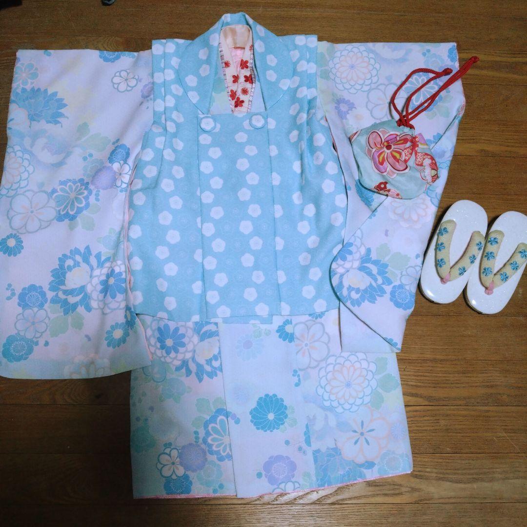 三歳★神楽★水色桜模様着物セット