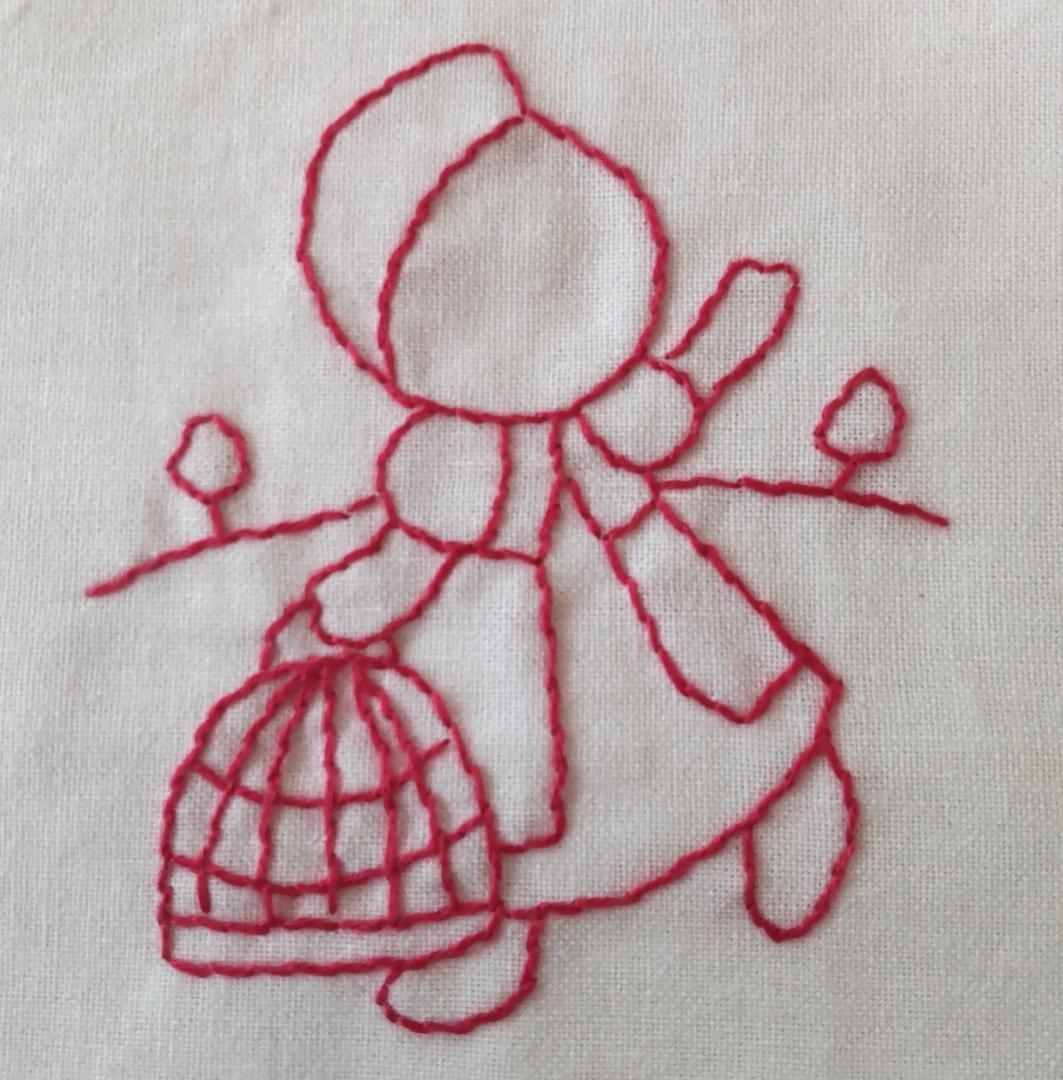 サンボンネット・スーちゃん レッドワーク刺繍完成品 キルトトップ