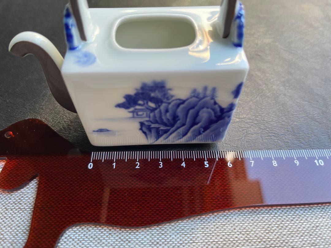 深川製磁 百年庵 染付山水 醤油差し2342 希少 深川製磁 染付山水 角小