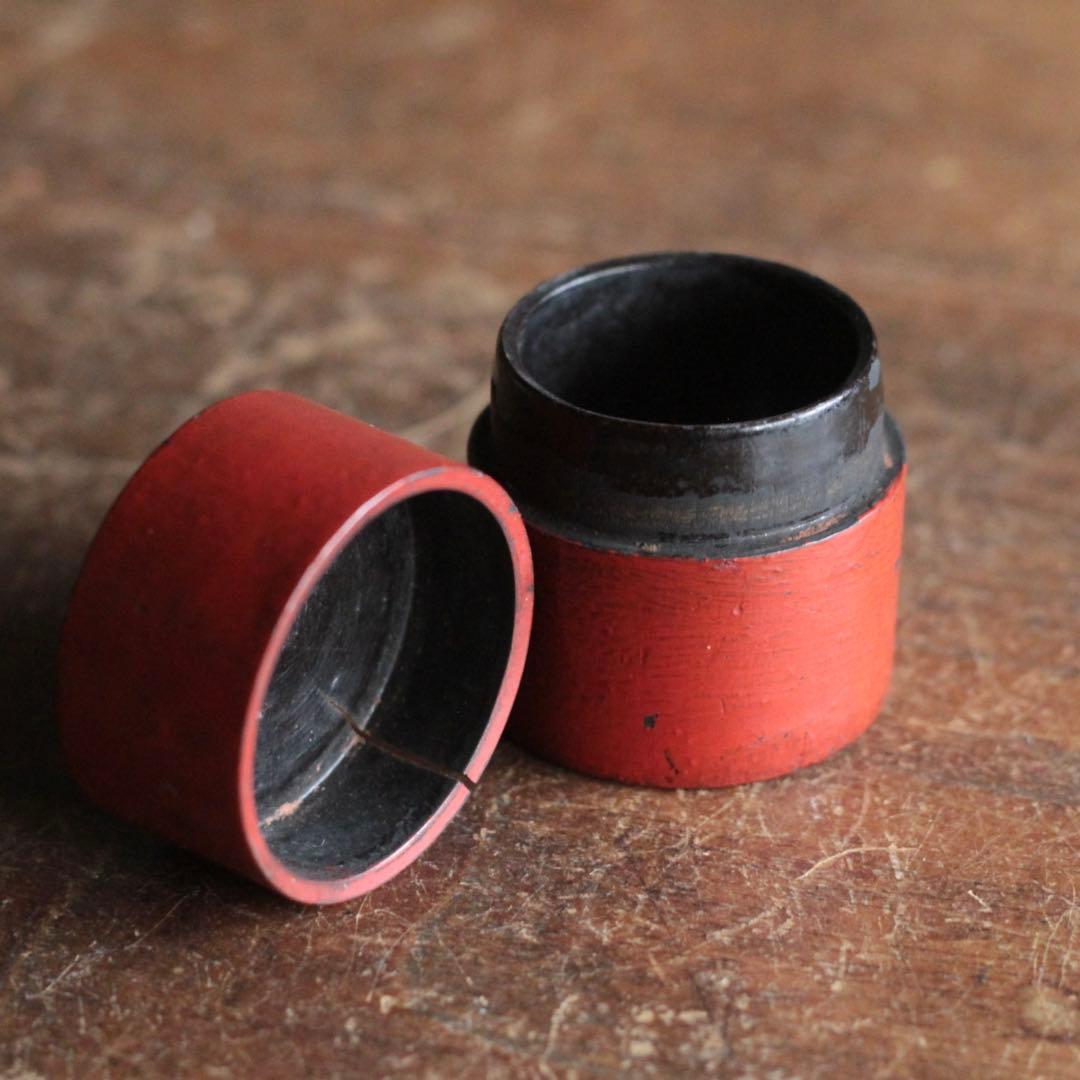 朱塗り 薬入れ 筒容器 漆器 古美術 古道具 アンティーク