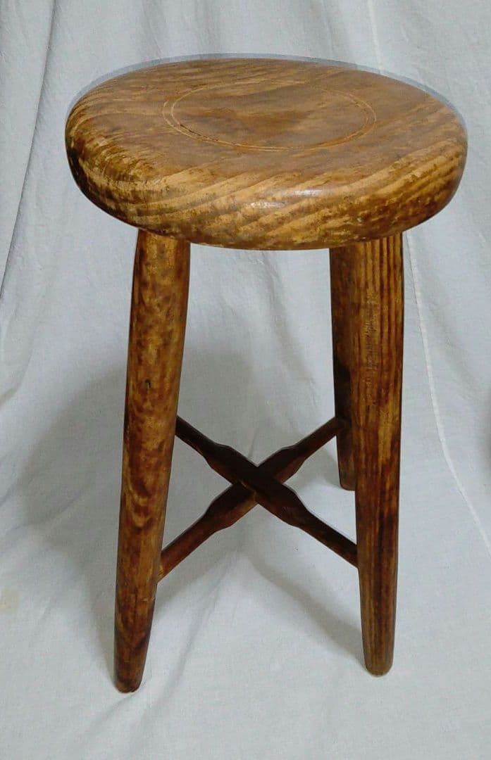木製円形スツール　茶色　昭和レトロ　古家具