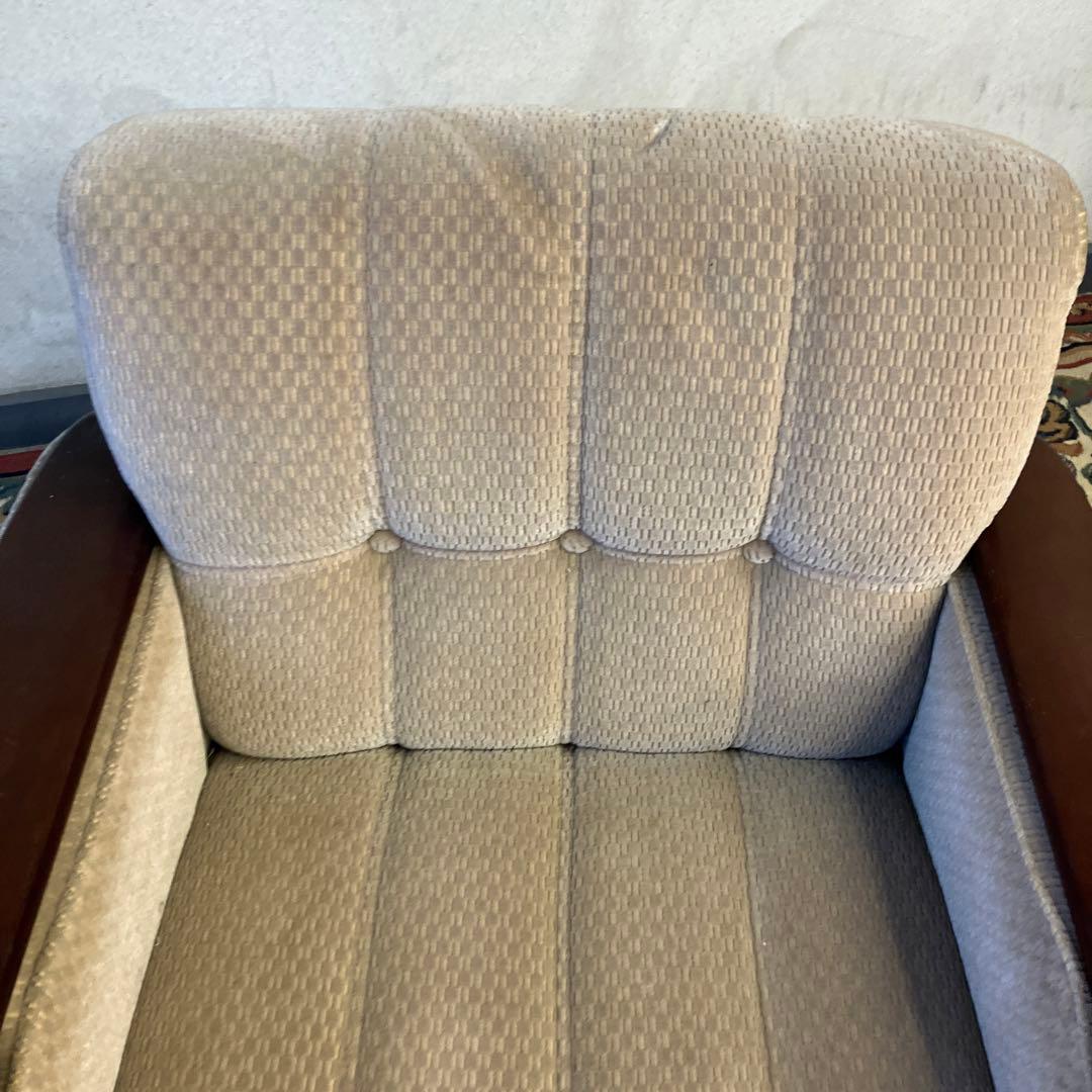 ② 昭和レトロ 馬場家具 木製フレーム アームチェア 1人掛けベロアソファー