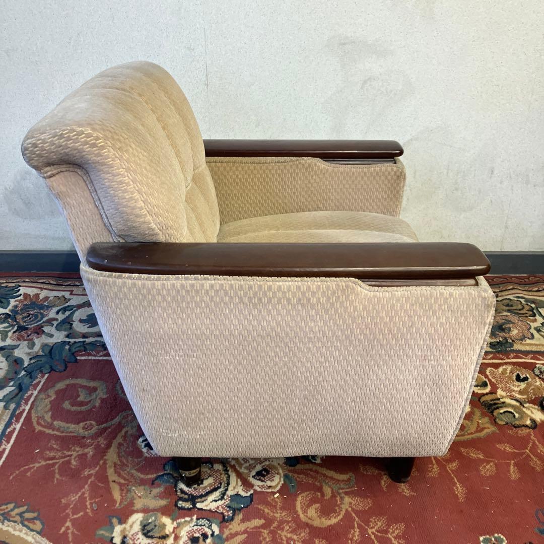 ② 昭和レトロ 馬場家具 木製フレーム アームチェア 1人掛けベロアソファー