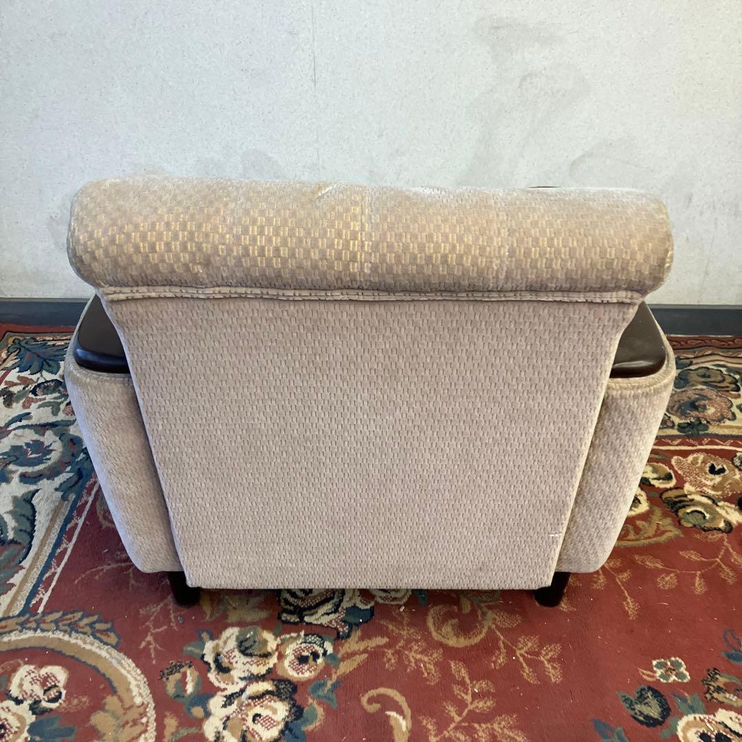 ② 昭和レトロ 馬場家具 木製フレーム アームチェア 1人掛けベロアソファー