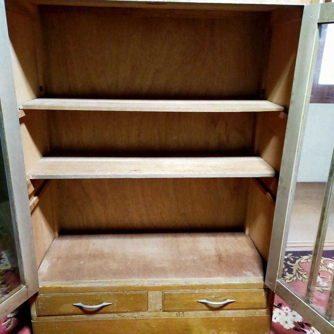 木製キャビネット　ヴィンテージ家具　ガラス扉付き　昭和レトロ