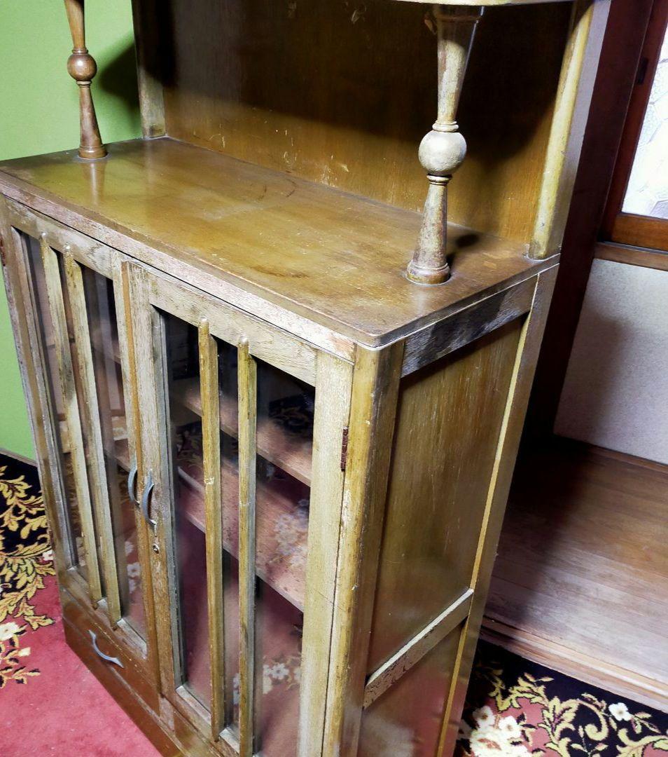 木製キャビネット　ヴィンテージ家具　ガラス扉付き　昭和レトロ