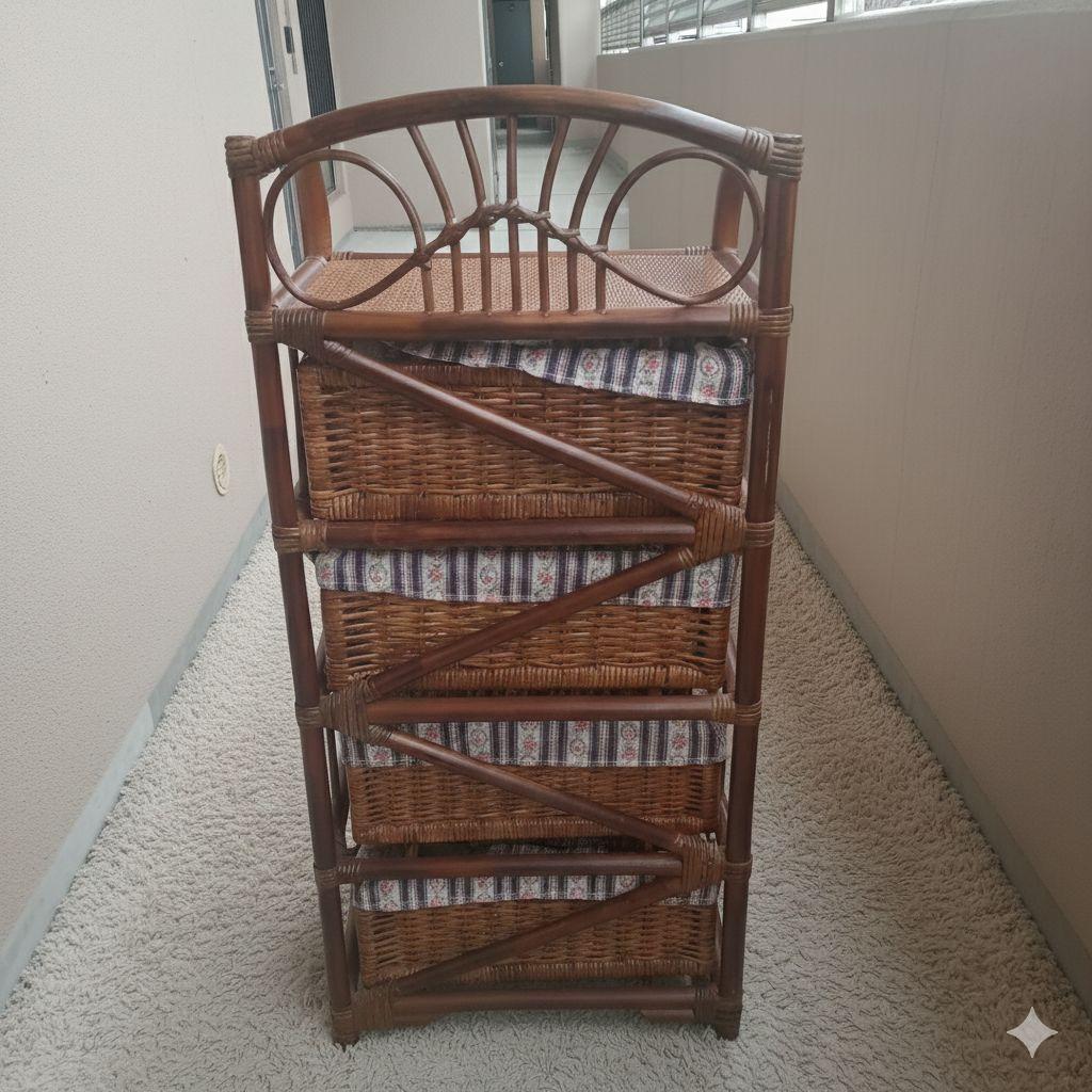 ​ラタン チェスト 4段 籐家具 収納ボックス 花柄カバー付き ランドリー