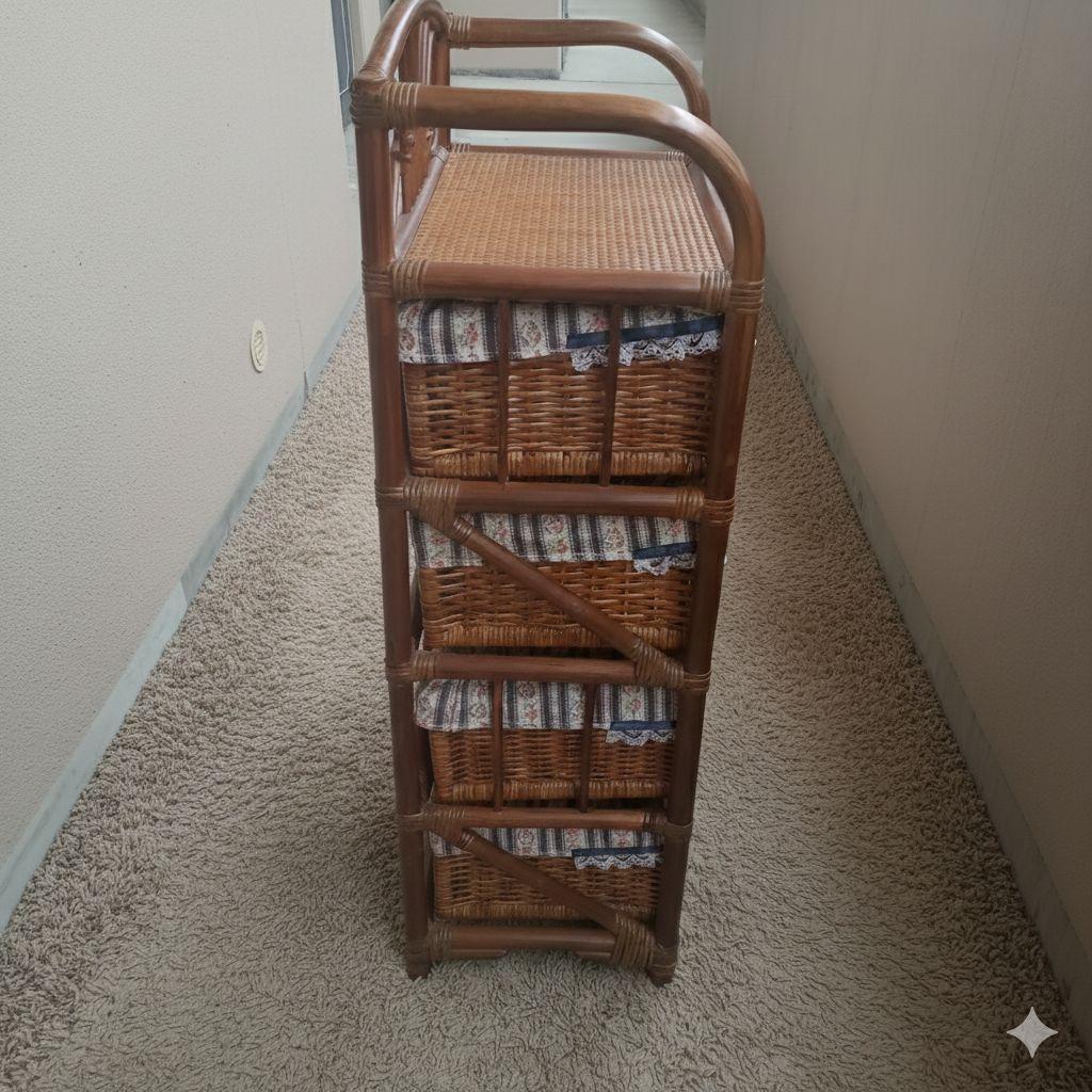 ​ラタン チェスト 4段 籐家具 収納ボックス 花柄カバー付き ランドリー