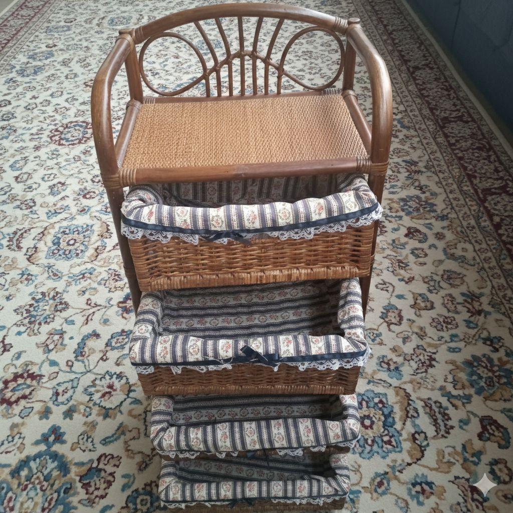 ​ラタン チェスト 4段 籐家具 収納ボックス 花柄カバー付き ランドリー