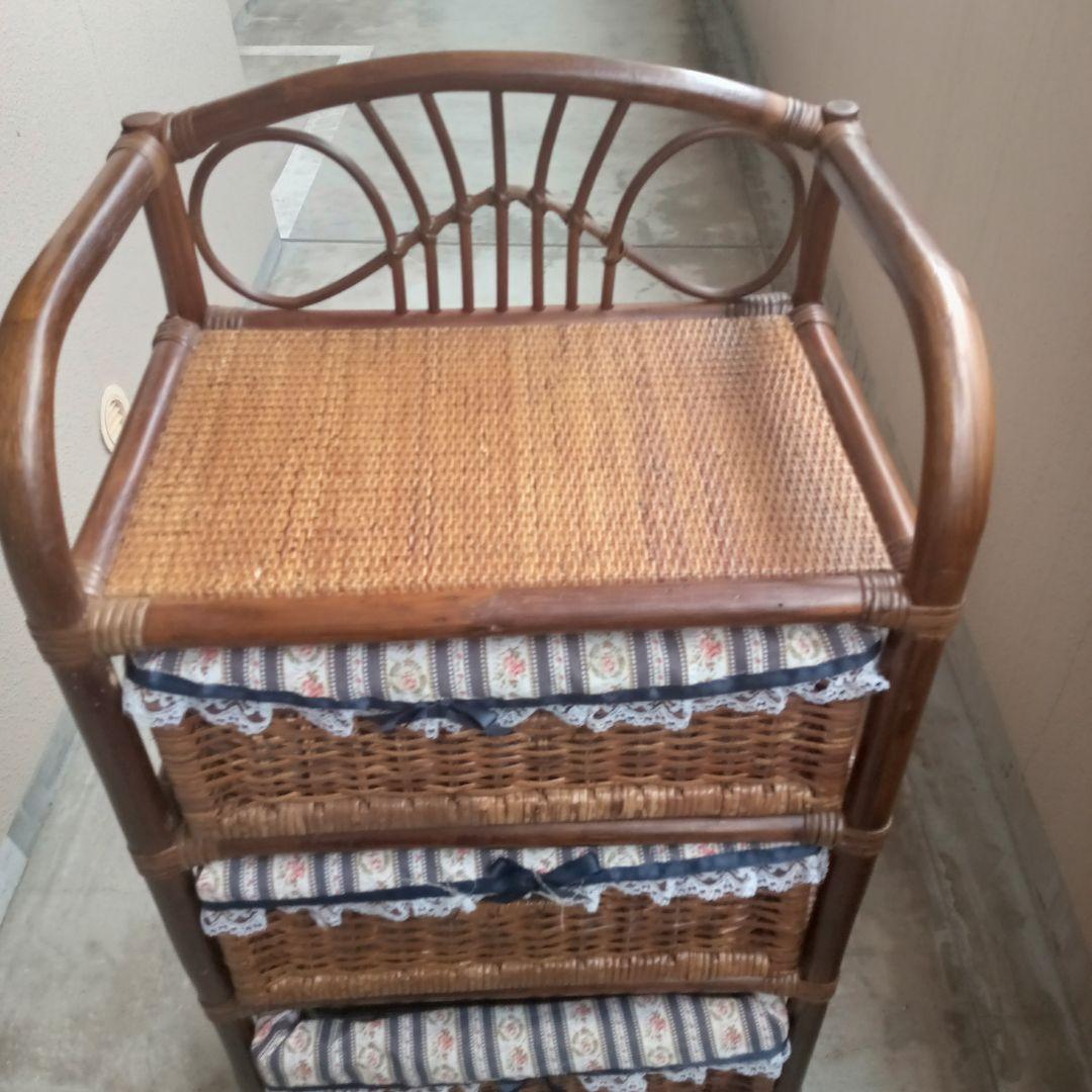 ​ラタン チェスト 4段 籐家具 収納ボックス 花柄カバー付き ランドリー